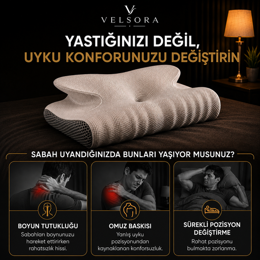 VELSORA Premium Ortopedik Visco Boyun Destek Yastığı